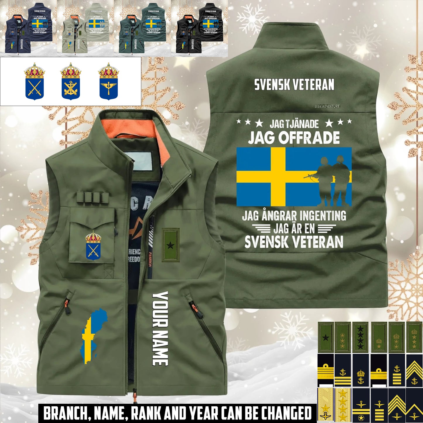 Personalized Sweden Soldier/ Veteran With Name & Rank Sleeveless Jacket Multicolor - 17633376
