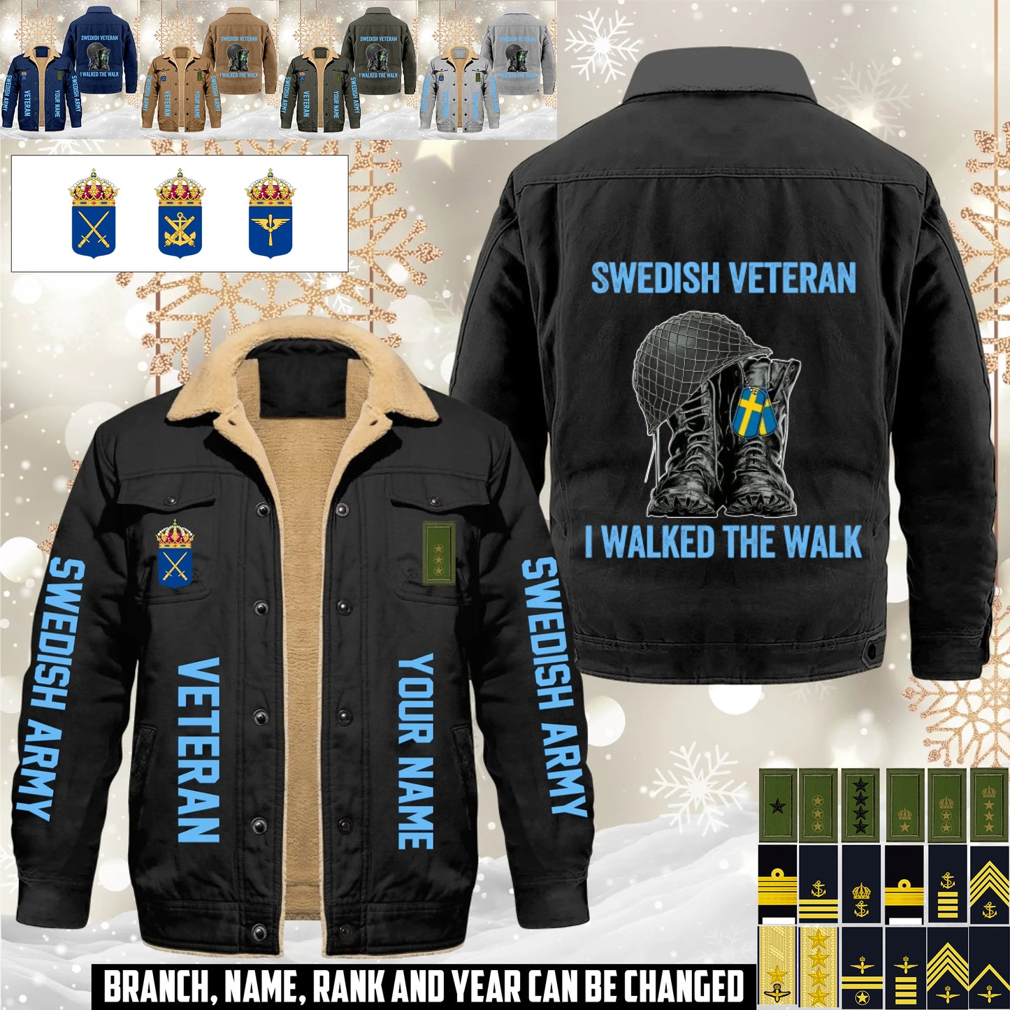 Personalized Sweden Soldier/ Veteran With Name And Rank Cargo Fleece Jacket - 17593632