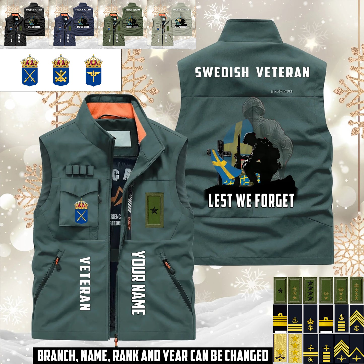 Personalized Sweden Soldier/ Veteran With Name & Rank Sleeveless Jacket Multicolor - 17632512