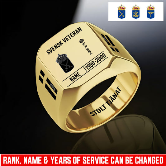 Personalized Sweden Soldier/Veteran with Name, Year and Rank Engraved Men’s Ring - 17635104