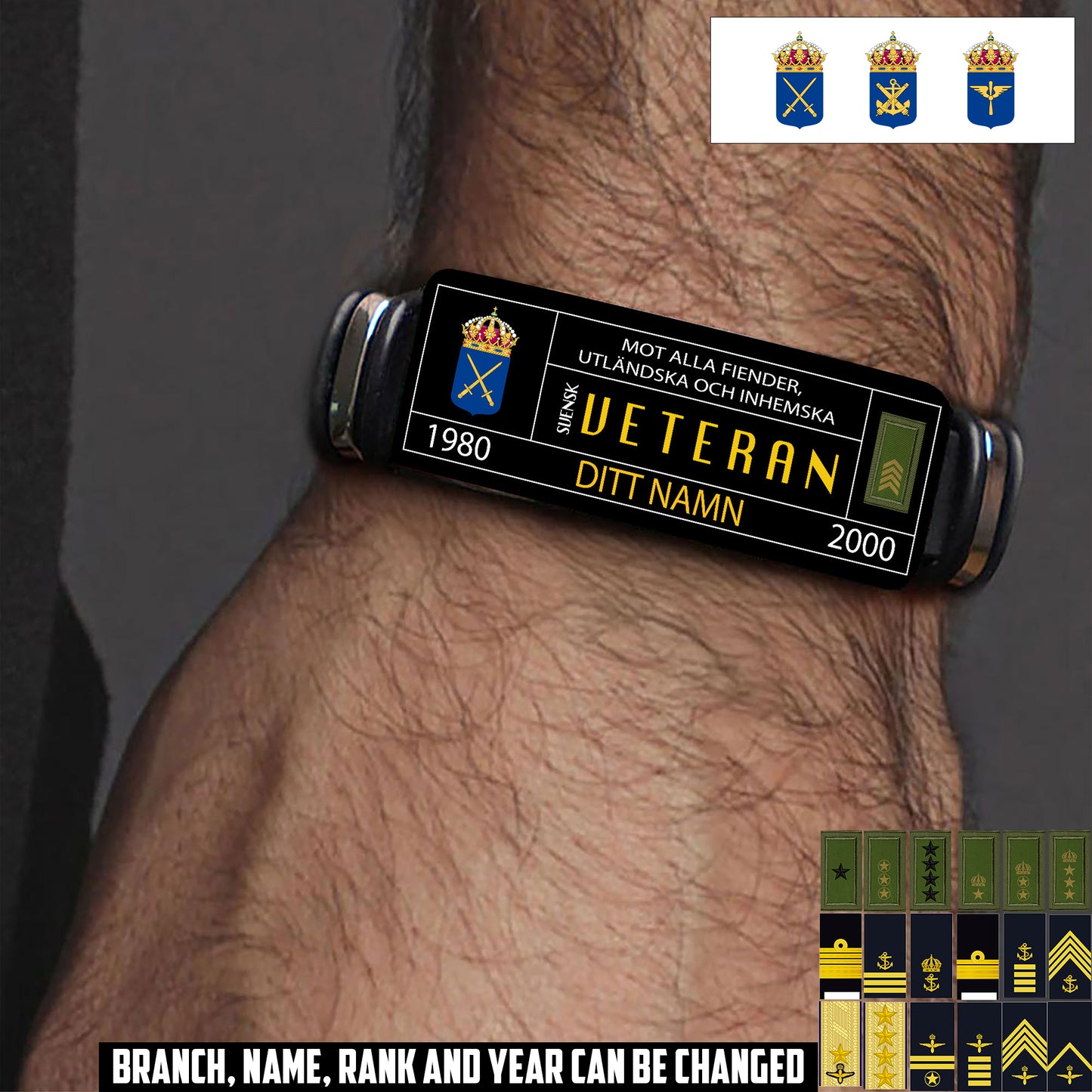Personalized Sweden Soldier/ Veteran With Rank, Name And Year Bracelet - 17638560