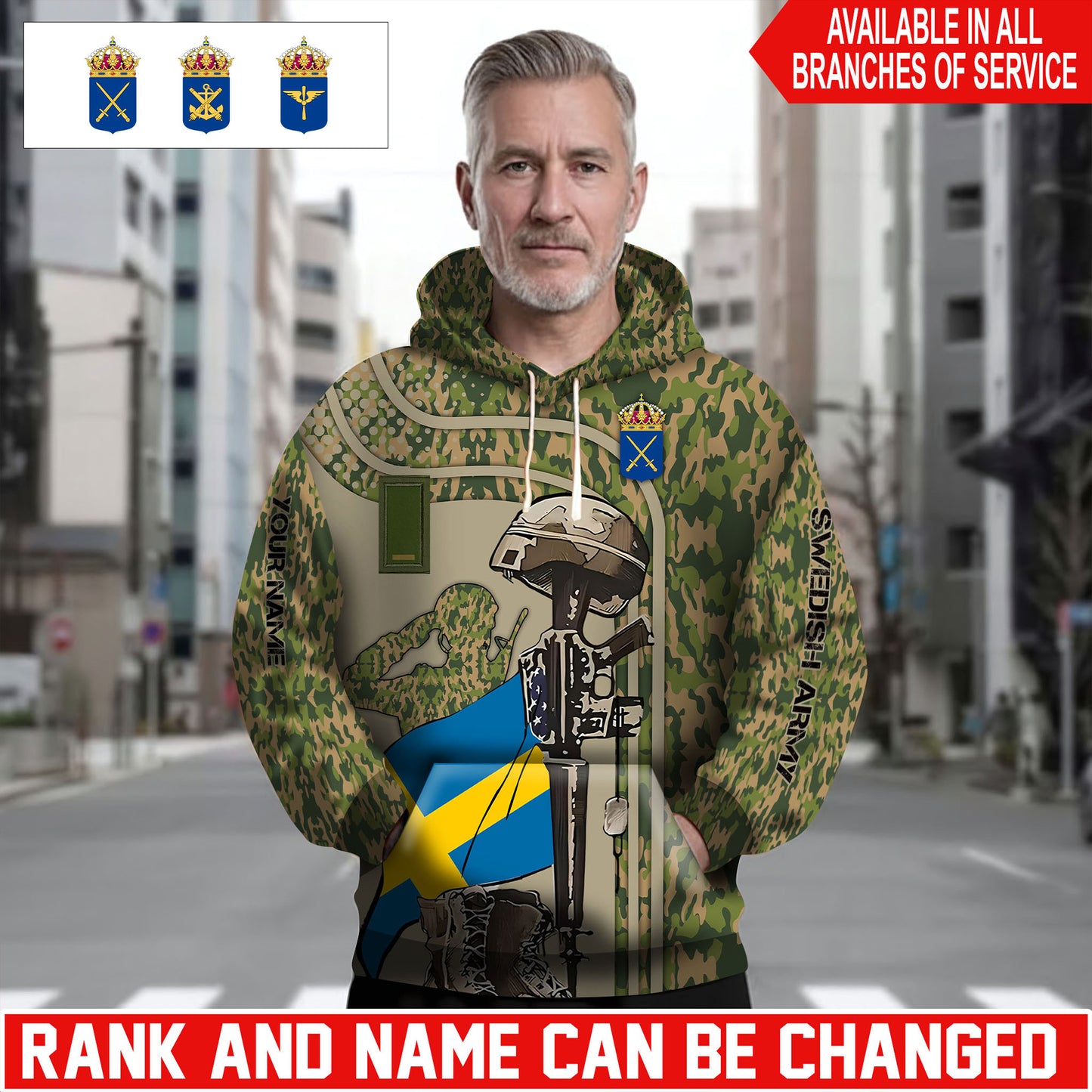 Personalized Sweden Soldier/Veteran Camo with Name and Rank Hoodie Sweater All Over Printed - 1762905607