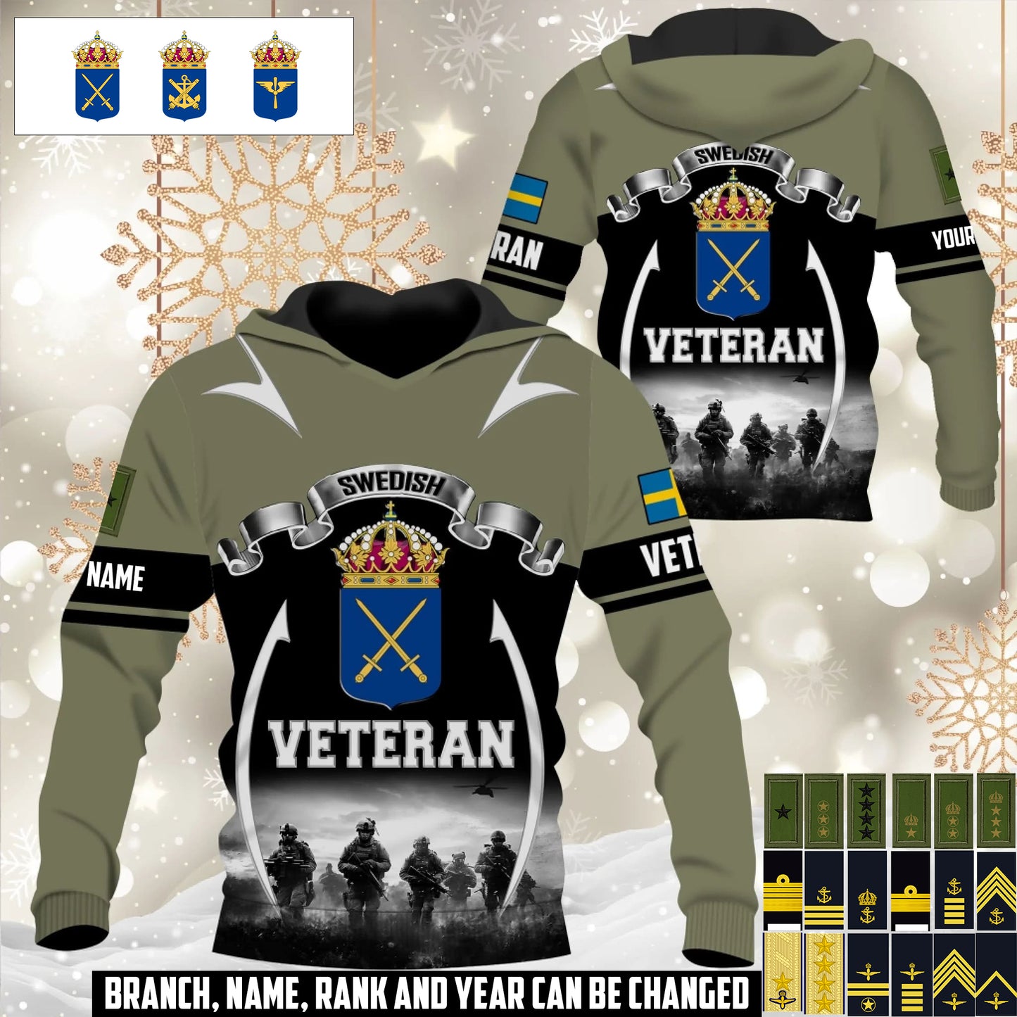 Personalized Sweden Soldier/Veteran Camo with Name and Rank Hoodie All Over Printed - 17609184