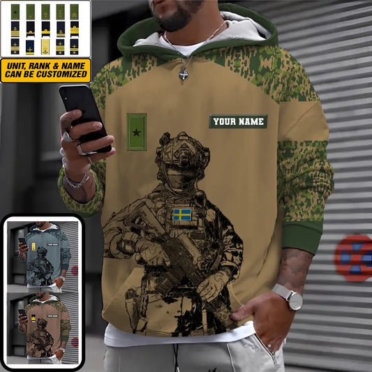 Personalized Sweden Soldier/ Veteran Camo With Name And Rank Hoodie 3D Printed - 1212230001