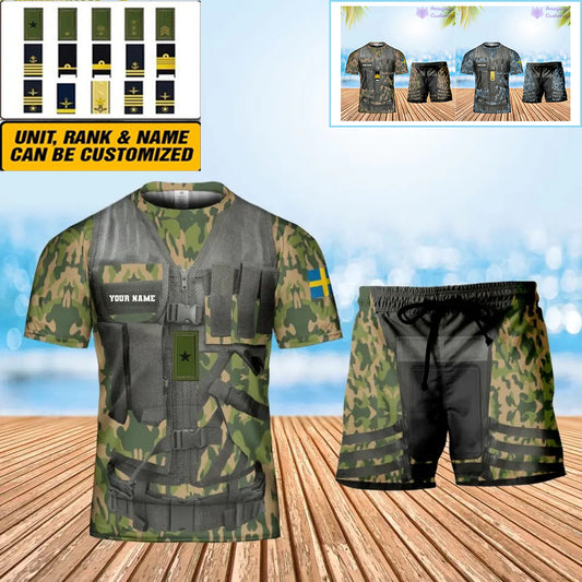 Personalized Sweden Soldier/ Veteran Camo With Name And Rank Combo T-Shirt + Short 3D Printed  - 22042401QA