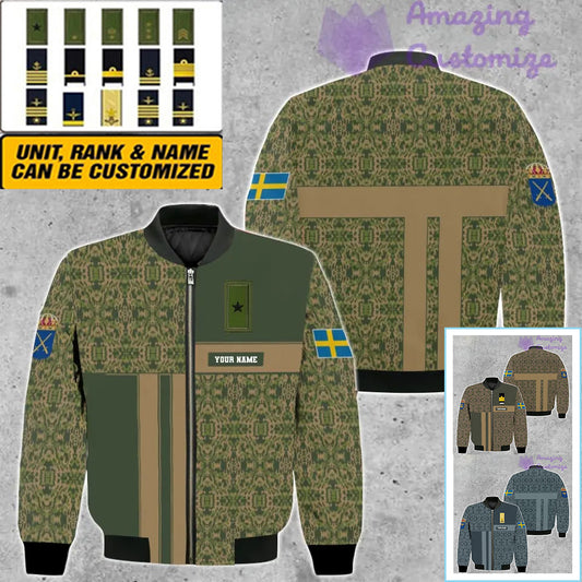 Personalized Sweden Soldier/ Veteran Camo With Name And Rank Bomber Jacket 3D Printed  - 07052401QA