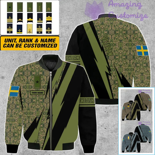 Personalized Sweden Soldier/ Veteran Camo With Name And Rank Bomber Jacket 3D Printed  - 03042401QA