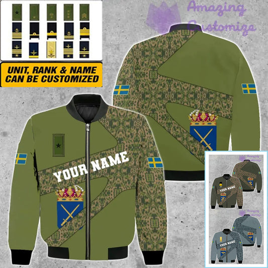 Personalized Sweden Soldier/ Veteran Camo With Name And Rank Bomber Jacket 3D Printed  - 300124QA