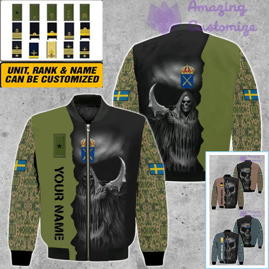Personalized Sweden Soldier/ Veteran Camo With Name And Rank Bomber Jacket 3D Printed  - 260124QA