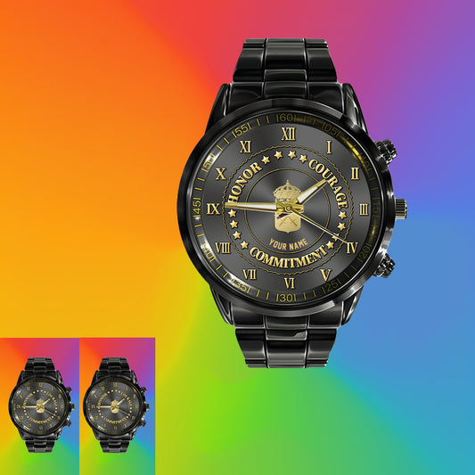 Personalized Sweden Soldier/ Veteran With Name Black Stainless Steel Watch - 2203240001 - Gold Version