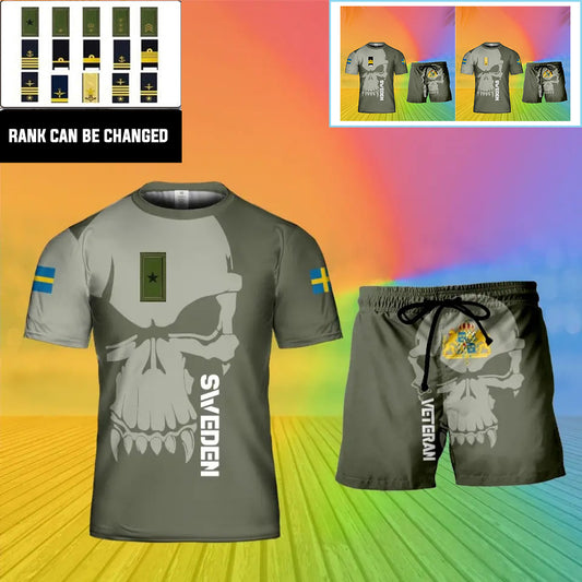 Personalized Sweden Soldier/ Veteran Camo With  Rank Combo T-Shirt + Short 3D Printed  - 13042401QA