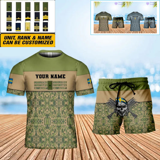 Personalized Sweden Soldier/ Veteran Camo With Name And Rank Combo T-Shirt + Short 3D Printed  -1201240001QA
