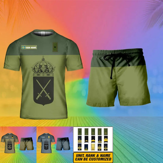 Personalized Sweden Soldier/ Veteran Camo With Name And Rank Combo T-Shirt + Short 3D Printed  - 15Mar2401