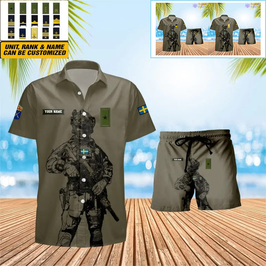 Personalized Sweden Soldier/ Veteran Camo With Rank Combo Hawaii Shirt + Short 3D Printed - 17042401QA