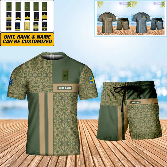 Personalized Sweden Soldier/ Veteran Camo With Name And Rank Combo T-Shirt + Short 3D Printed  - 07042401QA