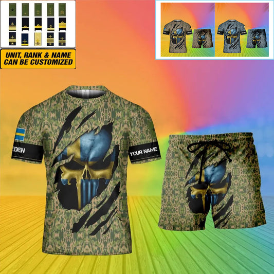 Personalized Sweden Soldier/ Veteran Camo With Name And Rank Combo T-Shirt + Short 3D Printed  - 08042402QA