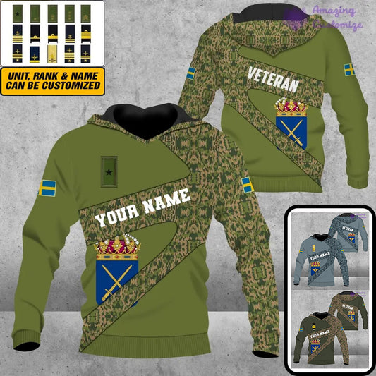 Personalized Sweden Soldier/ Veteran Camo With Name And Rank Hoodie 3D Printed  - 3001240001