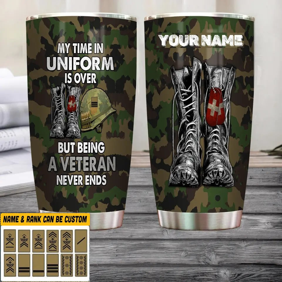 Personalized Swiss Veteran/Soldier With Rank And Name Camo Tumbler All Over Printed - 0505230001