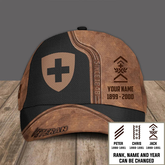 Personalized Rank, Year And Name Swiss Soldier/Veterans Camo Baseball Cap - 17376768