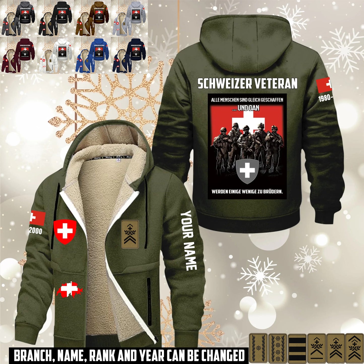 Personalized Swiss Soldier/ Veteran With Name, Year And Rank Hoodie Zip Velvet Coat - 17636832