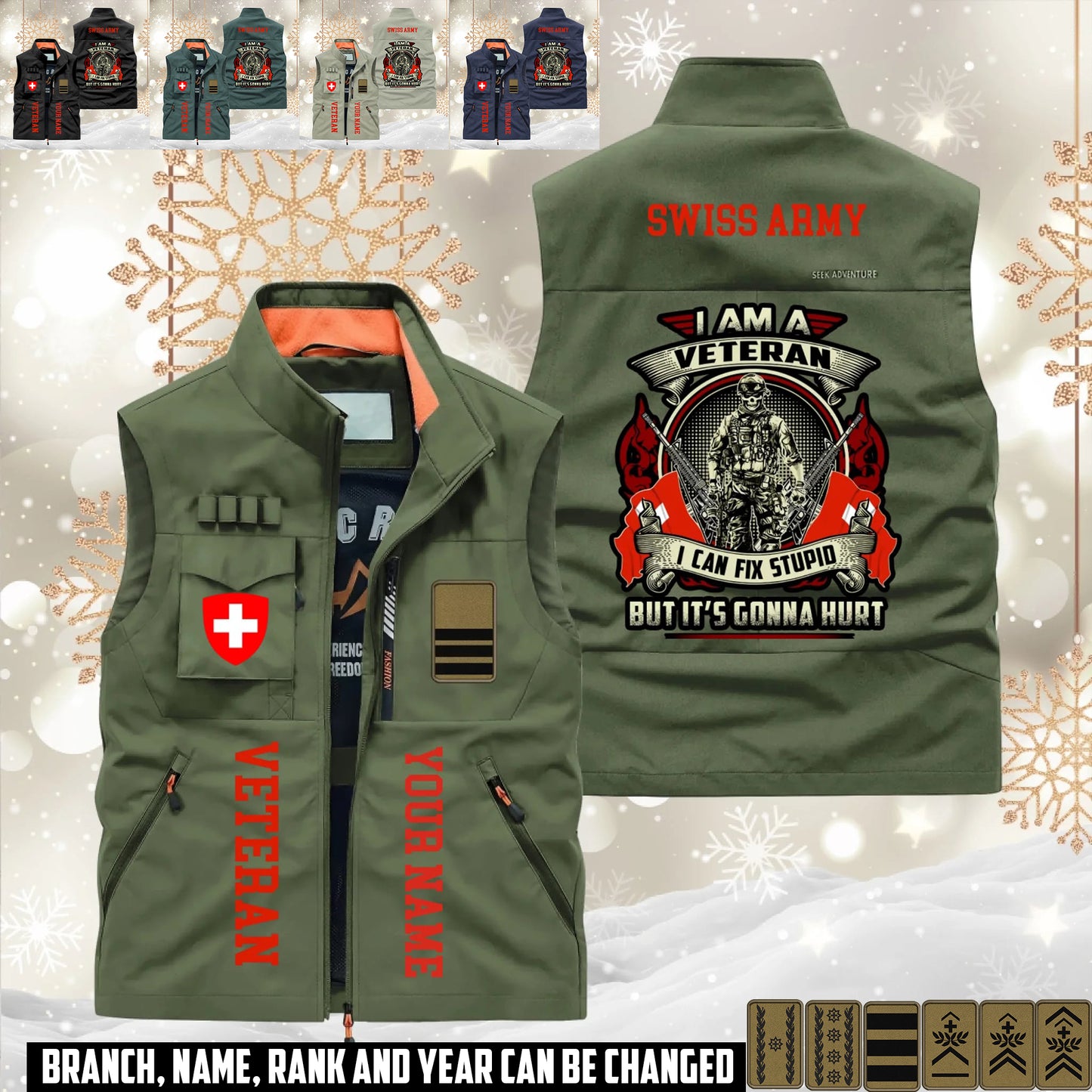 Personalized Swiss Solider/ Veteran With Name & Rank Sleeveless Jacket Multicolor - 17595360