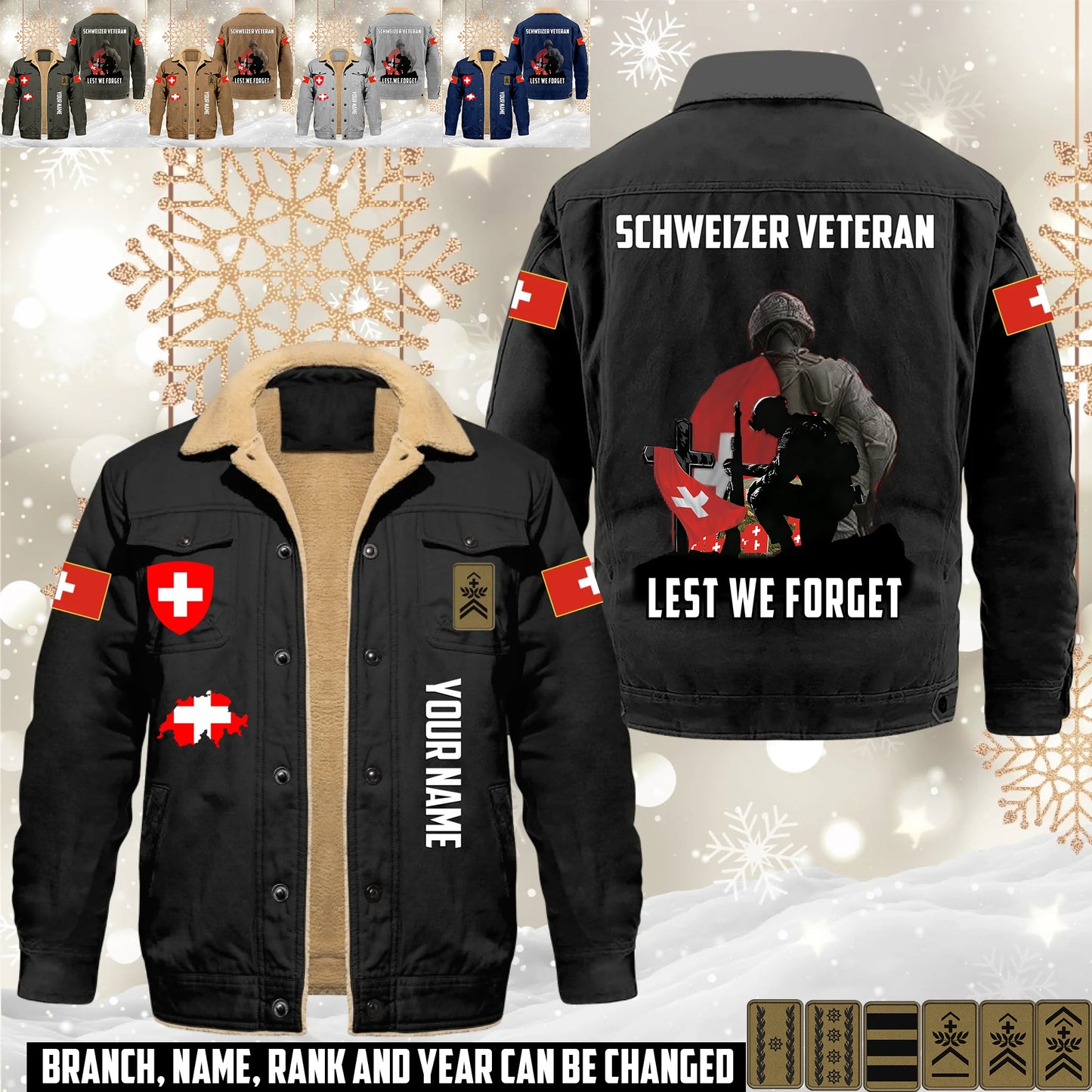 Personalized Swiss Soldier/ Veteran With Name And Rank Cargo Fleece Jacket - 17635968