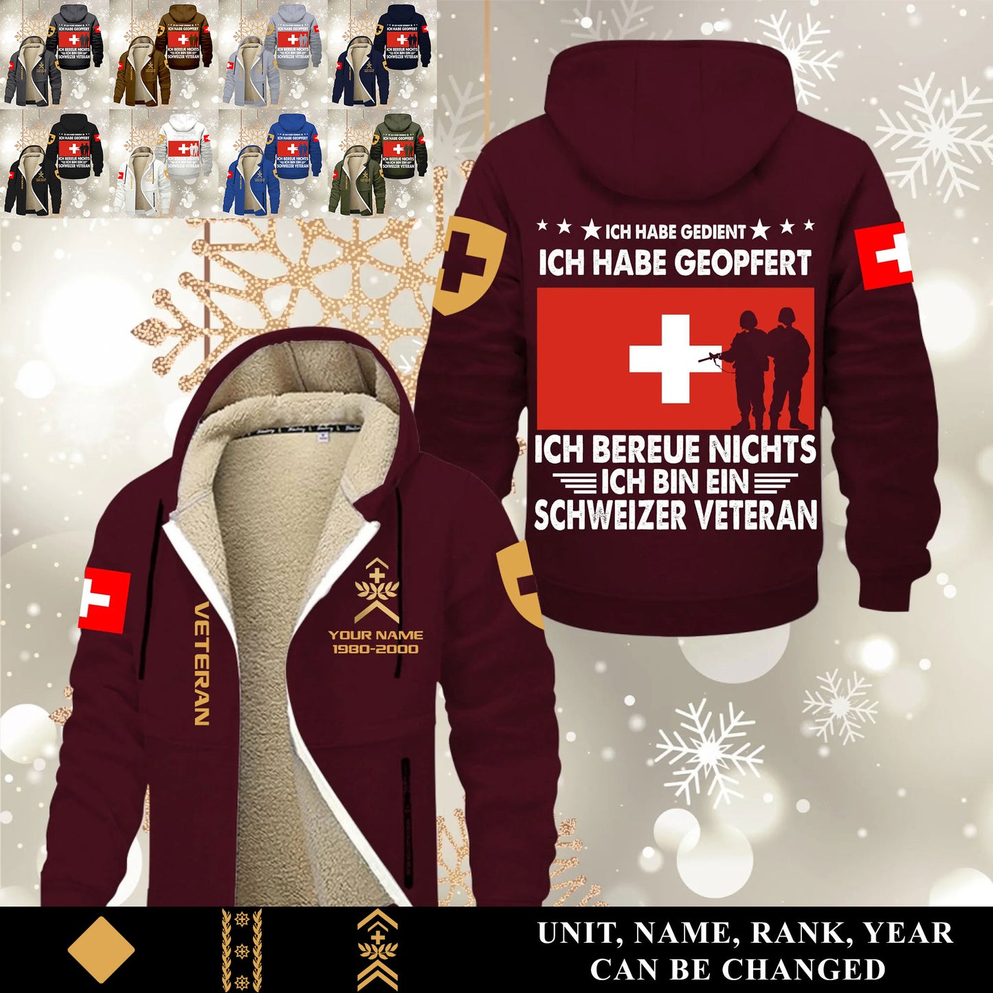 Personalized Swiss Soldier/ Veteran With Name, Year And Rank Hoodie Zip Velvet Coat - 17570304