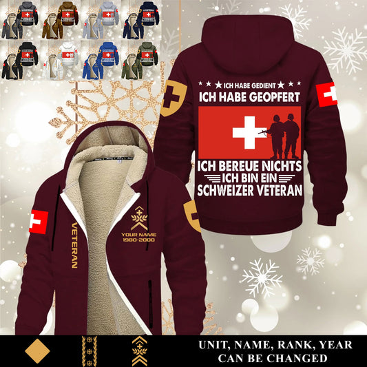 Personalized Swiss Soldier/ Veteran With Name, Year And Rank Hoodie Zip Velvet Coat - 17570304