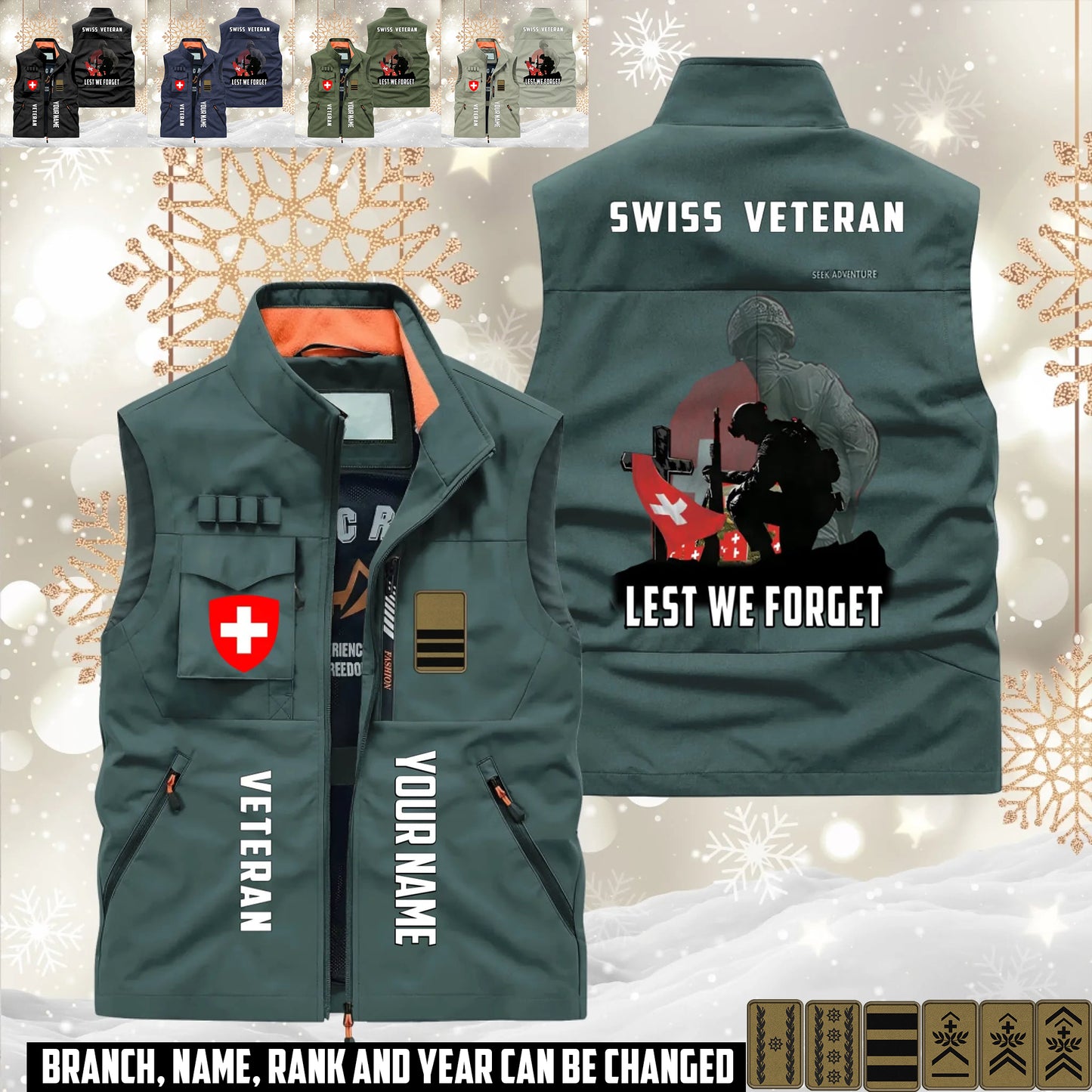 Personalized Swiss Soldier/ Veteran With Name & Rank Sleeveless Jacket Multicolor - 17632512