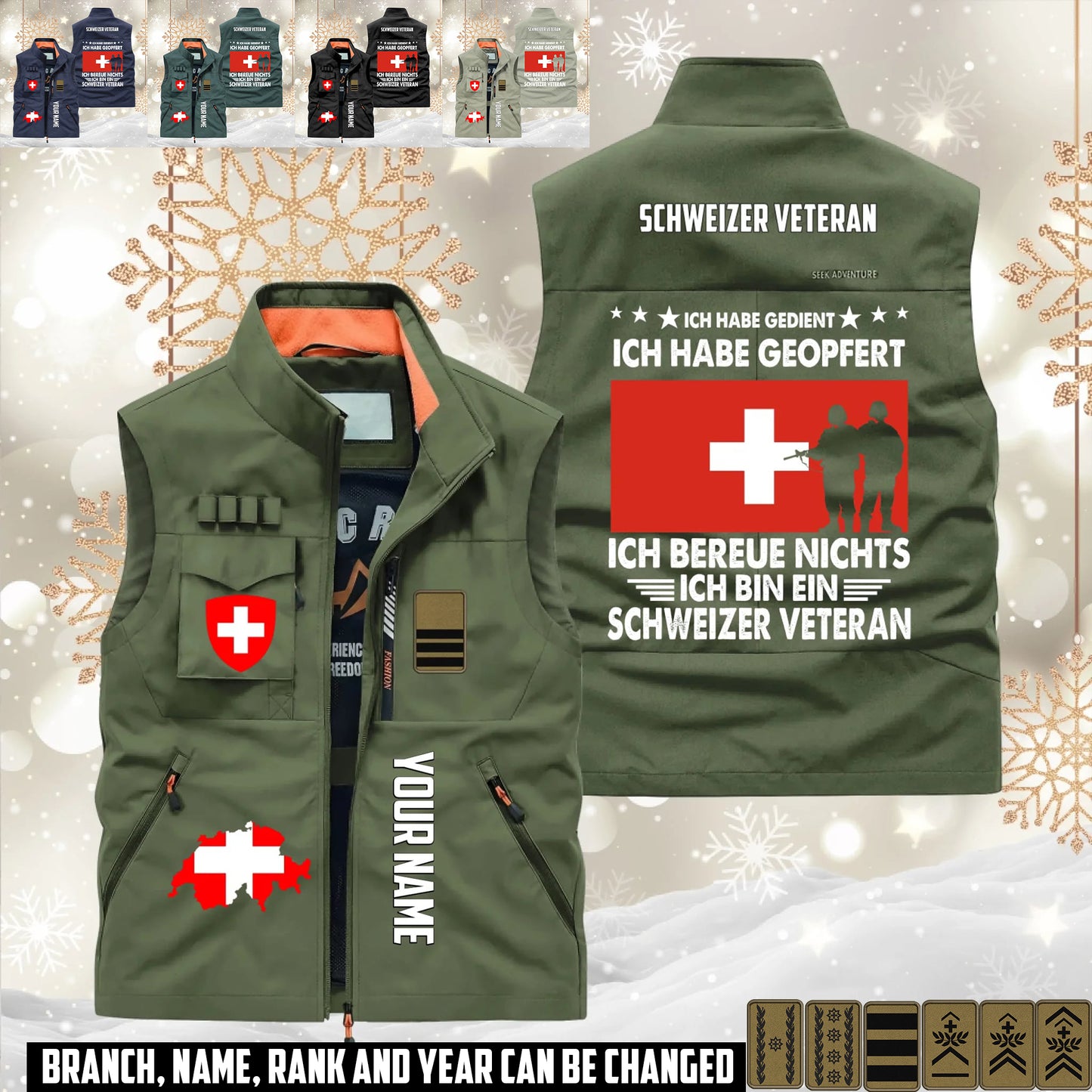 Personalized Swiss Soldier/ Veteran With Name & Rank Sleeveless Jacket Multicolor - 17633376
