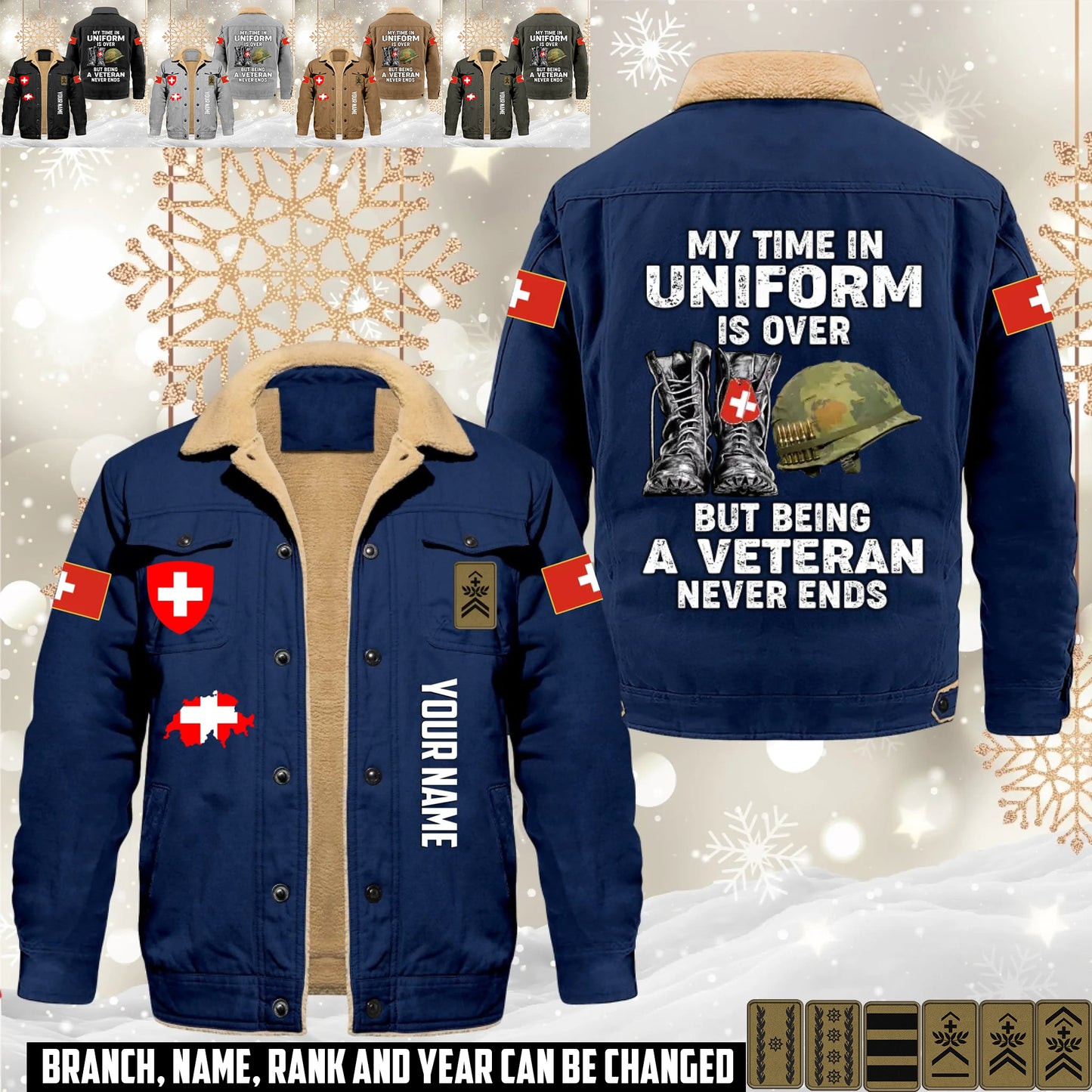 Personalized Swiss Soldier/ Veteran With Name And Rank Cargo Fleece Jacket - 17645472