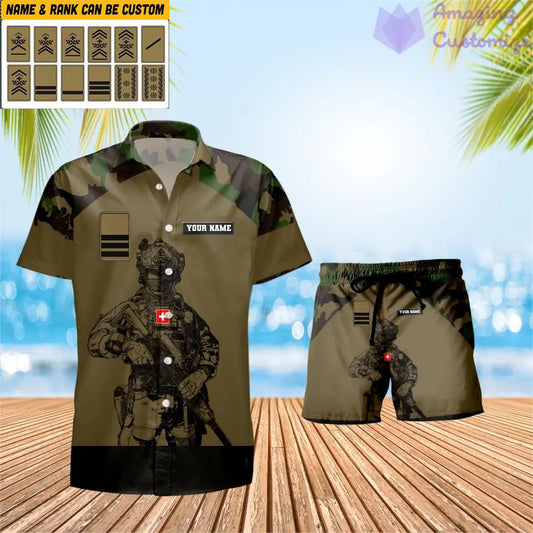 Personalized Swiss Soldier/ Veteran Camo With Rank Combo Hawaii Shirt + Short 3D Printed - 1212230001QA