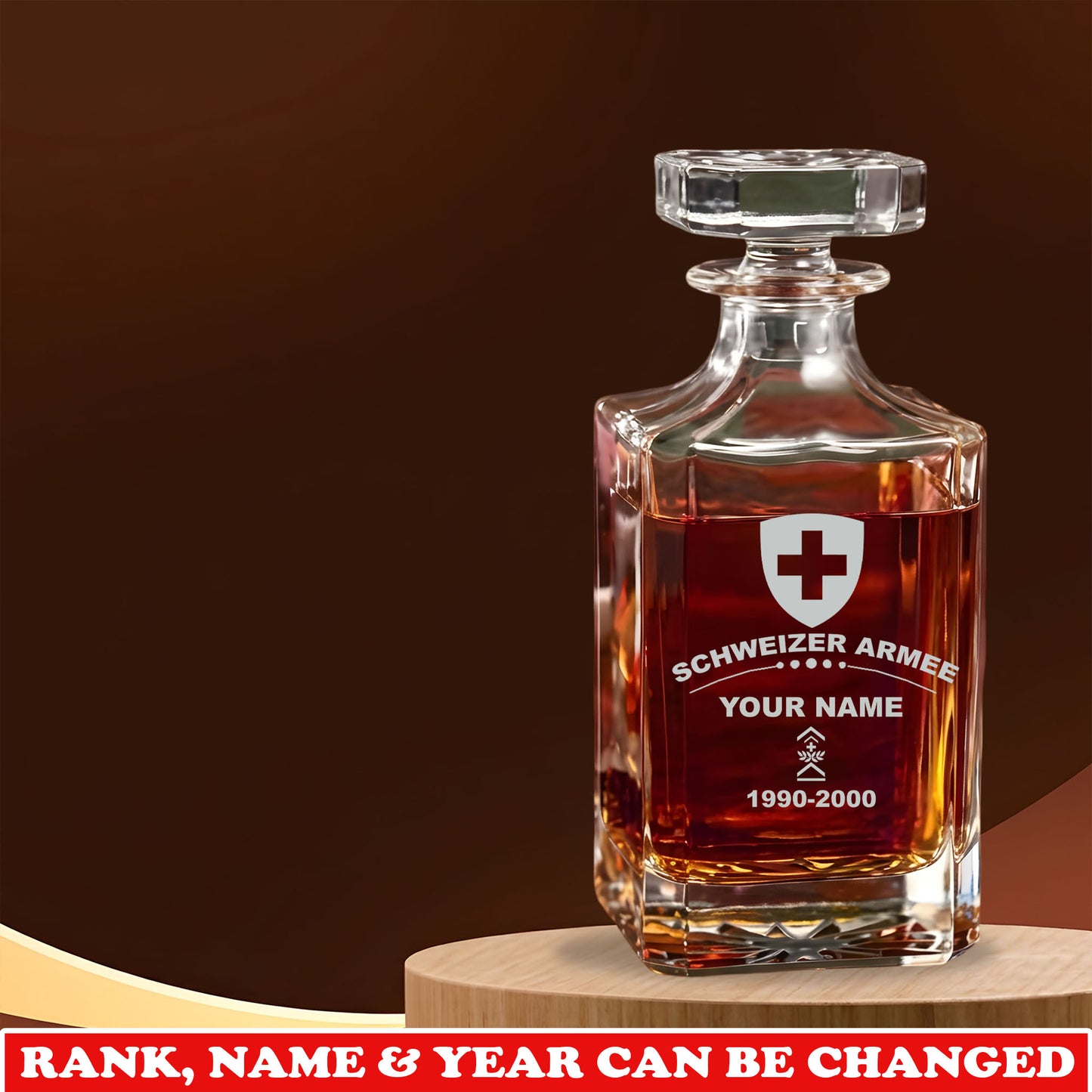 Personalized Swiss Soldier/ Veteran Premium Decanter With Rank, Name And Year - 17750016