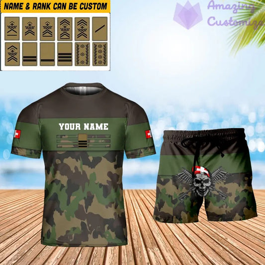 Personalized Swiss Soldier/ Veteran Camo With Name And Rank Combo T-Shirt + Short 3D Printed - 17050176