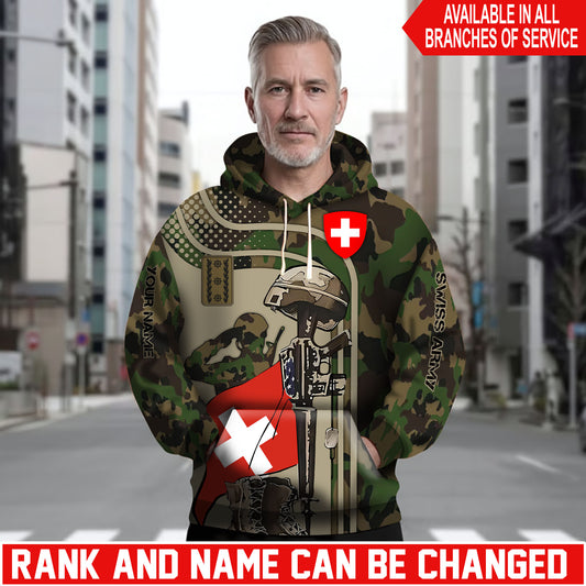 Personalized Swiss Soldier/Veteran Camo with Name and Rank Hoodie Sweater All Over Printed - 1762905607