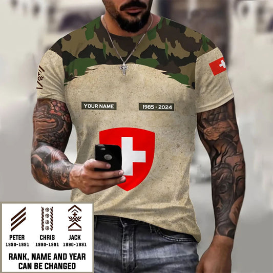 Personalized Swiss Soldier/Veteran with Name, Year and Rank T-Shirt All Over Printed - 17200512