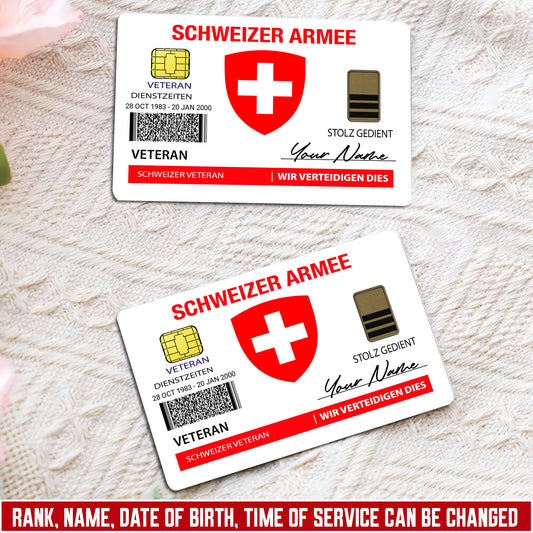 Personalized Swiss Soldier/ Veteran With Rank, Name And Year Aluminum Wallet Card - 17671392