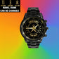 Montre personnalisée en acier inoxydable noir pour soldat/vétéran suisse avec nom et grade - 2003240001 - Version dorée