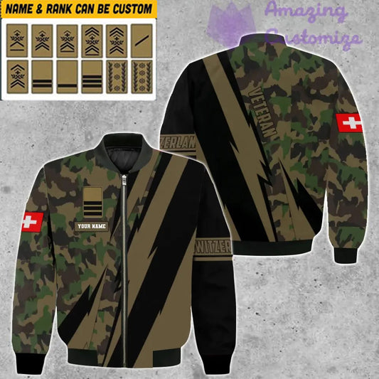 Personalized Swiss Soldier/ Veteran Camo With Name And Rank Bomber Jacket 3D Printed - 05032401QA