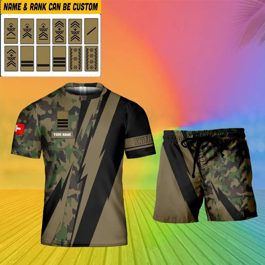 Personalized Swiss Soldier/ Veteran Camo With Name And Rank Combo T-Shirt + Short 3D Printed - 17095968