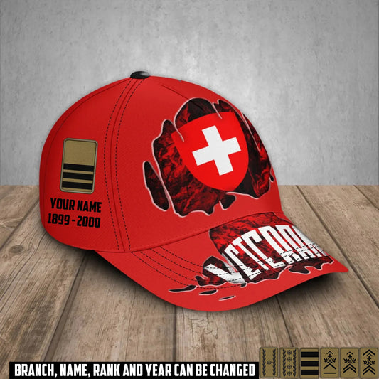 Personalized Rank, Year And Name Swiss Soldier/Veterans Camo Baseball Cap - 17375904