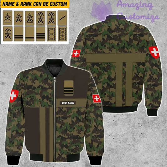 Personalized Swiss Soldier/ Veteran Camo With Name And Rank Bomber Jacket 3D Printed - 07052401QA