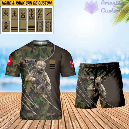 Personalized Swiss Soldier/ Veteran Camo With Name And Rank Combo T-Shirt + Short 3D Printed - 17157312