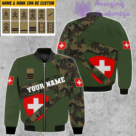 Personalized Swiss Soldier/ Veteran Camo With Name And Rank Bomber Jacket 3D Printed - 300124QA