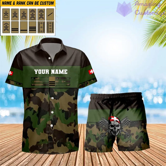 Personalized Swiss Soldier/ Veteran Camo With Rank Combo Hawaii Shirt + Short 3D Printed - 1201240001QA