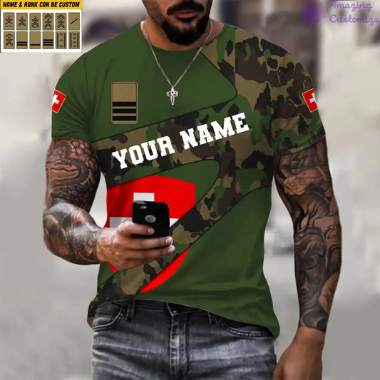 Personalized Swiss Soldier/ Veteran Camo With Name And Rank T-shirt 3D Printed - 3001240001QA
