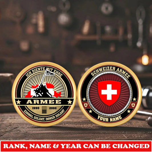 Personalized Swiss Veteran/ Soldier With Rank, Name And Year Challenge Coin - 17732736