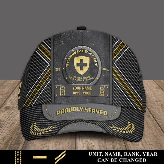 Personalized Rank, Year And Name Swiss Soldier/Veterans Camo Baseball Cap - 17429472