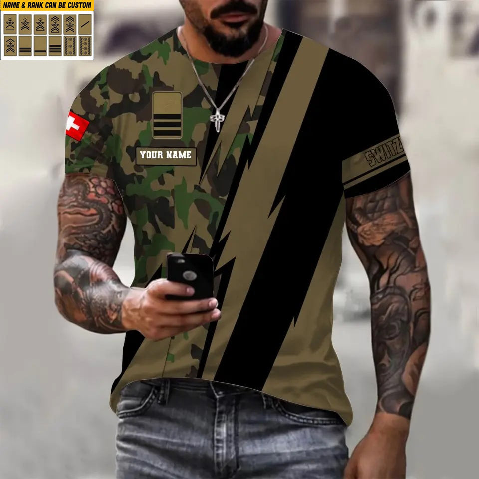 Personalized Swiss Soldier/ Veteran Camo With Name And Rank T-Shirt 3D Printed - 0503240001QA