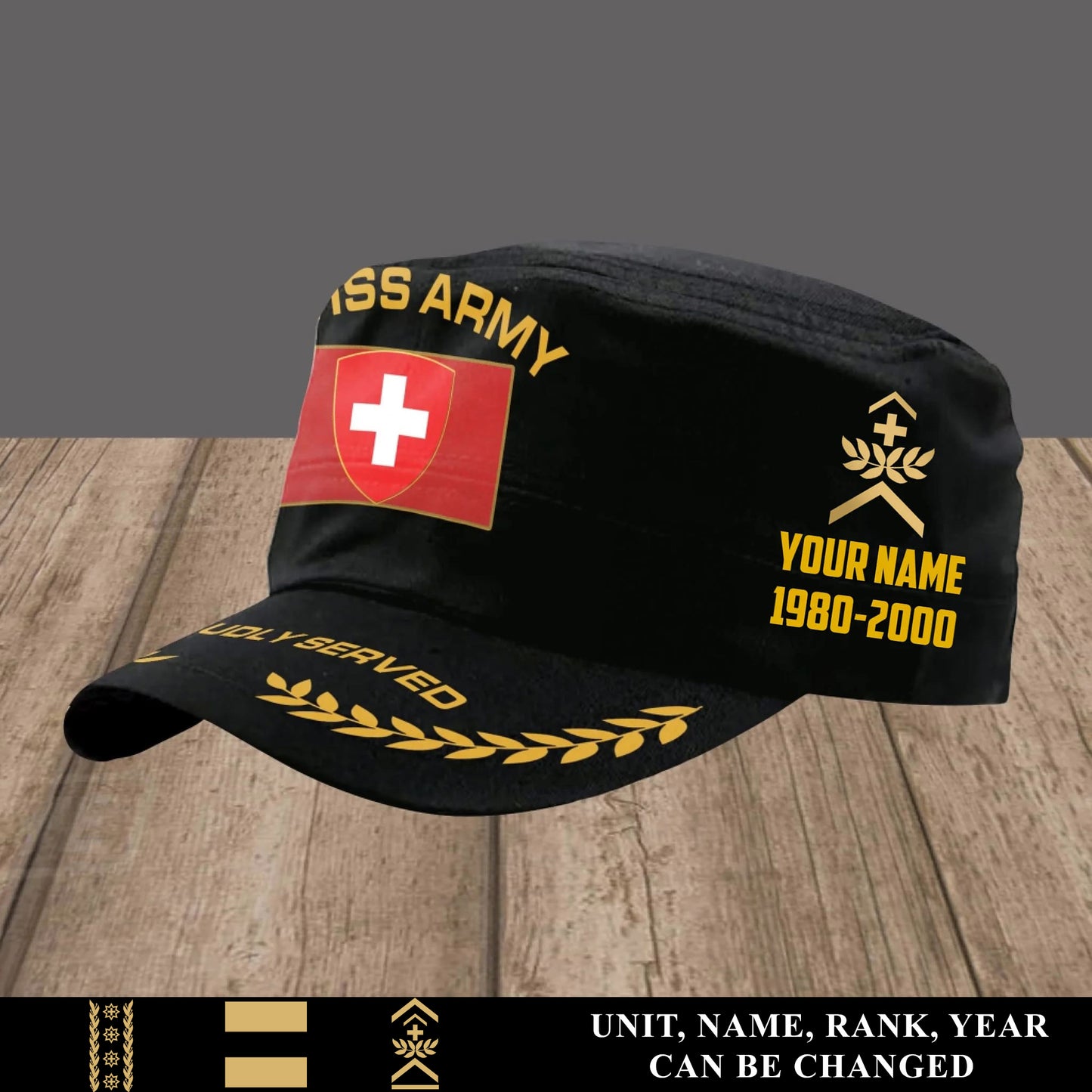Personalized Swiss Soldier/ Veteran With Name, Year And Rank Military Cap - 17502048